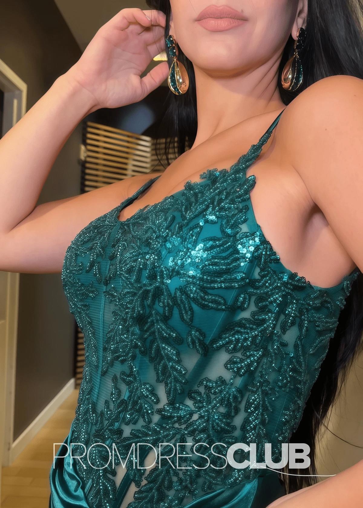 Dolores |Dark Green Prom Dress Long Mermaid Pleated Corset Spaghetti Straps with Slit - Dark Green - PromDressClub