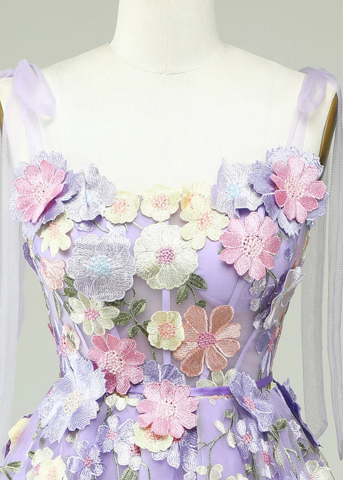 Domino | Stand Out in Enchanting Flower Homecoming Dresses This Season - Light Purple Floral - PromDressClub