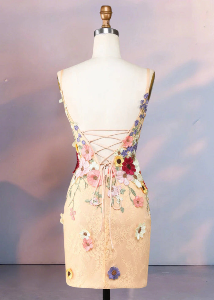 Domizia | Stunning Flower Homecoming Dresses That Wow at First Sight - Champagne Floral - PromDressClub