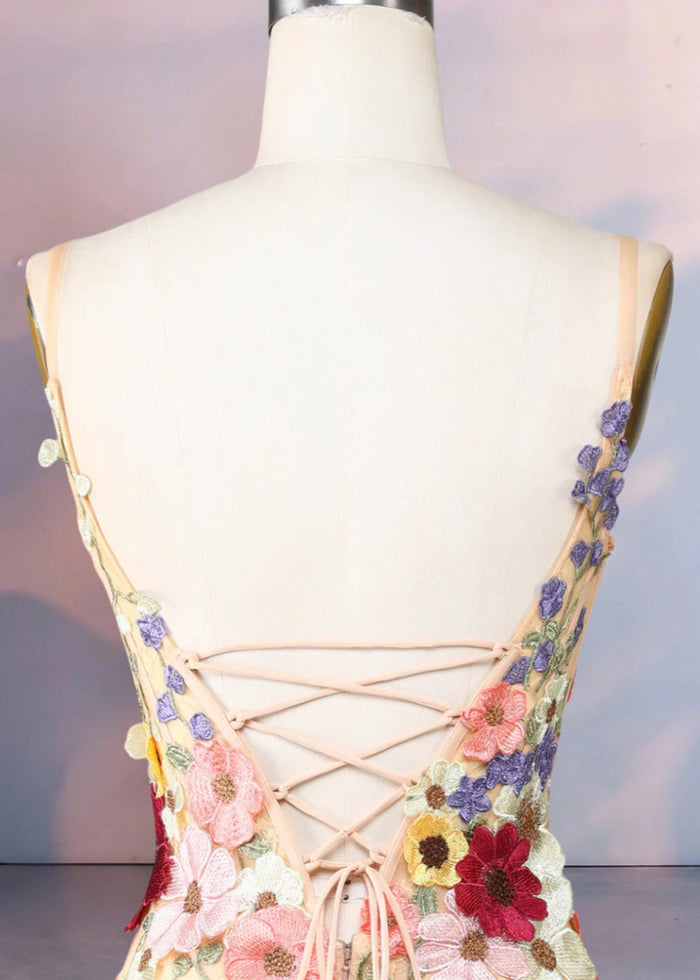 Domizia | Stunning Flower Homecoming Dresses That Wow at First Sight - Champagne Floral - PromDressClub