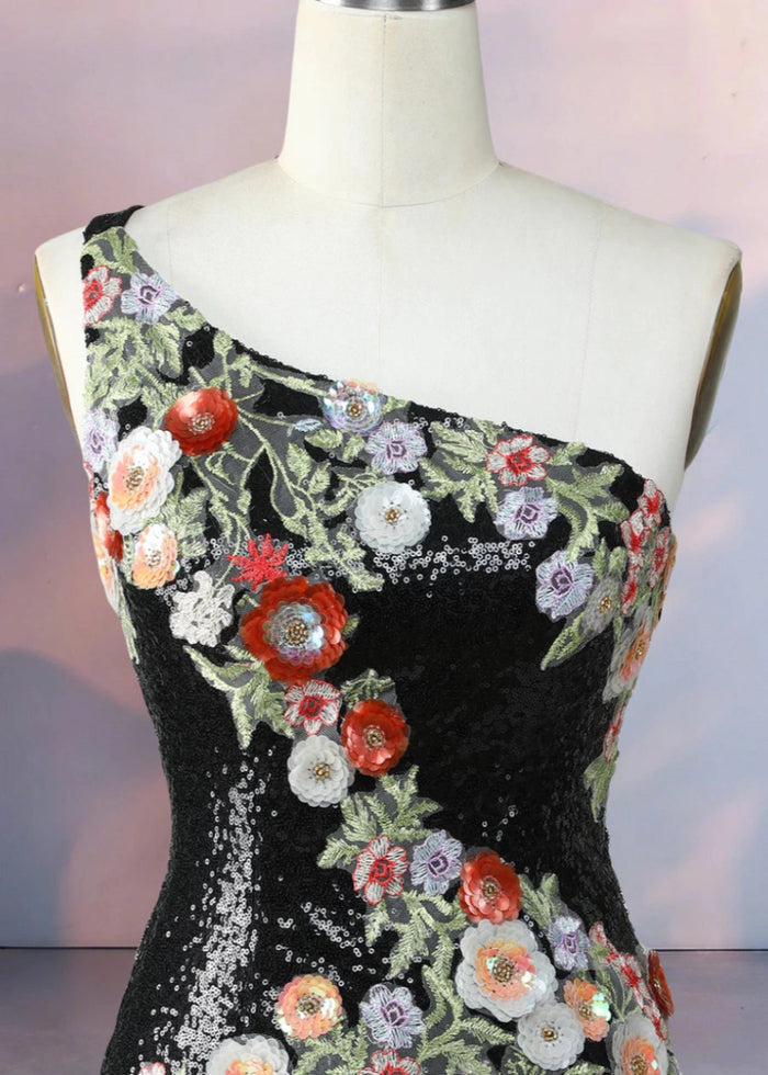 Dondola | Get Noticed in This Black Floral Homecoming Dress with Sequins - Black Floral - PromDressClub