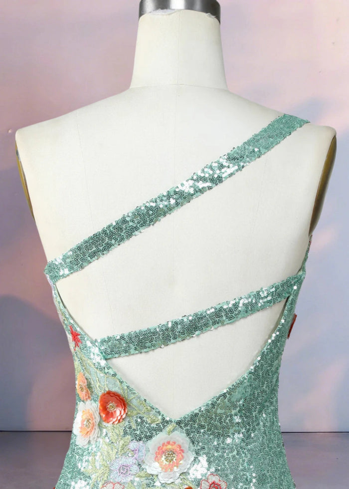 Dondola | Get Noticed in This Black Floral Homecoming Dress with Sequins - Sage Floral - PromDressClub