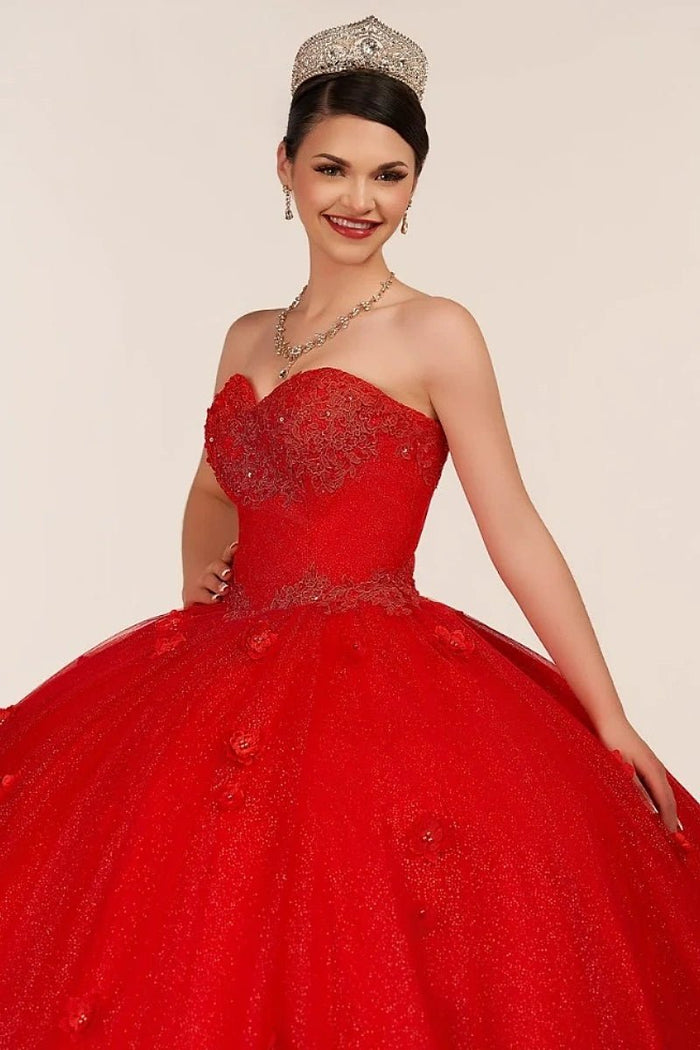 Dorothy | Gorgeous Glitter Red 3D Flower Quinceanera Dresses - Available in Fuchsia, Navy Blue, Royal Blue & Black! - Red - PromDressClub