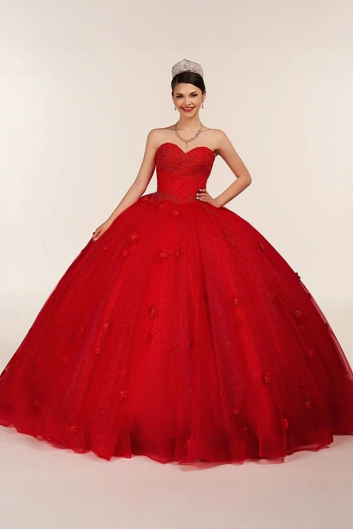 Dorothy | Gorgeous Glitter Red 3D Flower Quinceanera Dresses - Available in Fuchsia, Navy Blue, Royal Blue & Black! - Red - PromDressClub