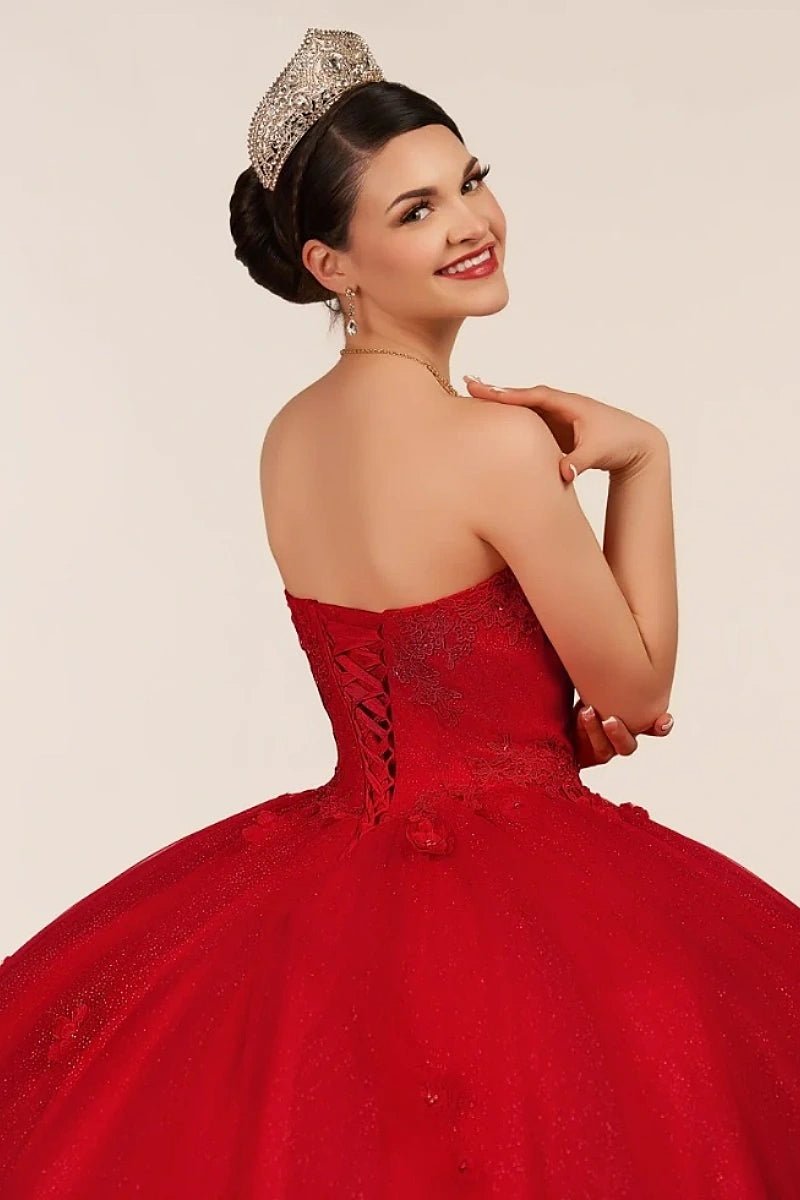 Dorothy | Gorgeous Glitter Red 3D Flower Quinceanera Dresses - Available in Fuchsia, Navy Blue, Royal Blue & Black! - Red - PromDressClub