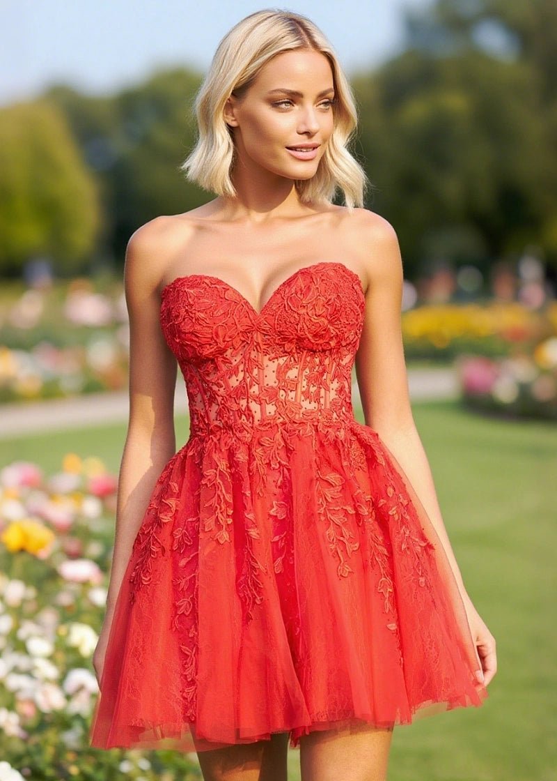 Dramatic Allure Corset Sexy Red Homecoming Dress Great Nights - Red - PromDressClub