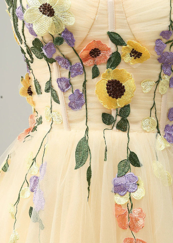 Druzelle | Find Your Dream Corset Homecoming Dress: Floral Styles Available Now - Champagne Floral - PromDressClub