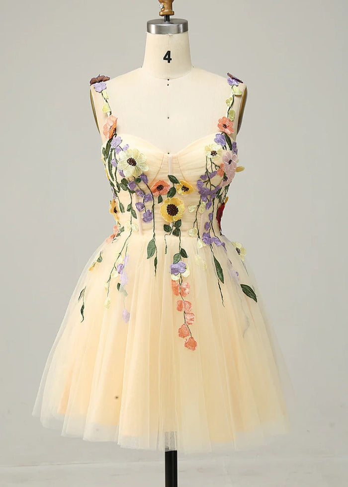 Druzelle | Find Your Dream Corset Homecoming Dress: Floral Styles Available Now - Champagne Floral - PromDressClub