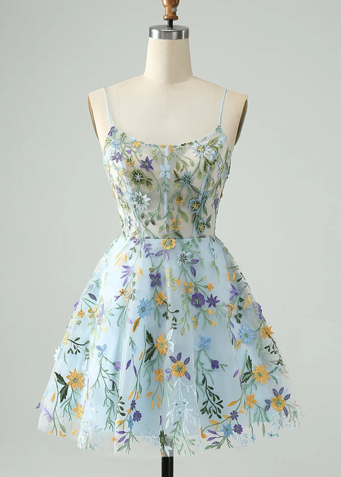 Dyphna | Discover the Perfect Light Blue Floral Homecoming Dress – Comfort Meets Style! - Light Blue Floral - PromDressClub