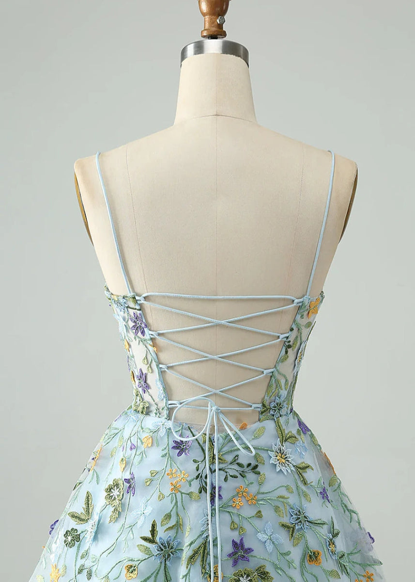 Dyphna | Discover the Perfect Light Blue Floral Homecoming Dress – Comfort Meets Style! - Light Blue Floral - PromDressClub