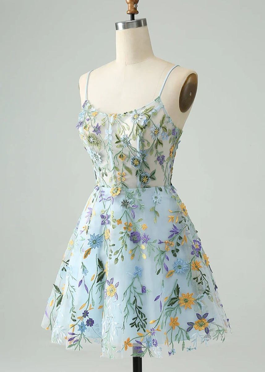 Dyphna | Discover the Perfect Light Blue Floral Homecoming Dress – Comfort Meets Style! - Light Blue Floral - PromDressClub