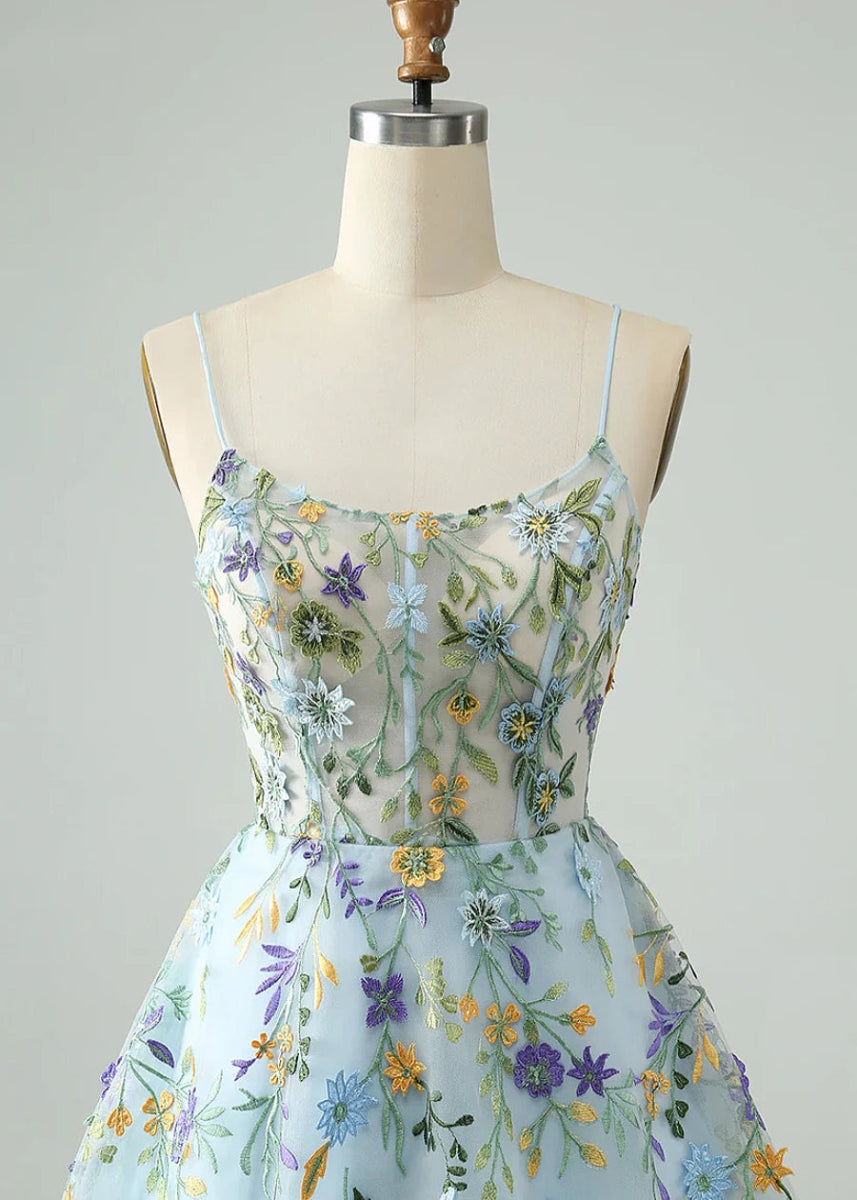 Dyphna | Discover the Perfect Light Blue Floral Homecoming Dress – Comfort Meets Style! - Light Blue Floral - PromDressClub