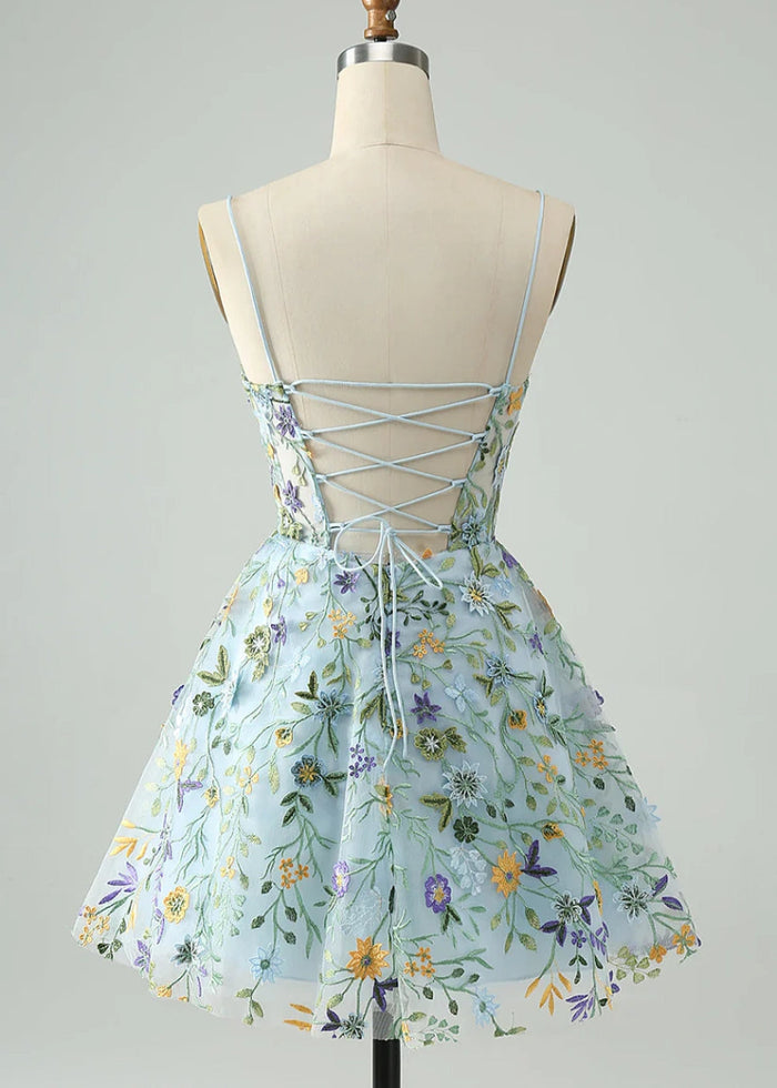 Dyphna | Discover the Perfect Light Blue Floral Homecoming Dress – Comfort Meets Style! - Light Blue Floral - PromDressClub