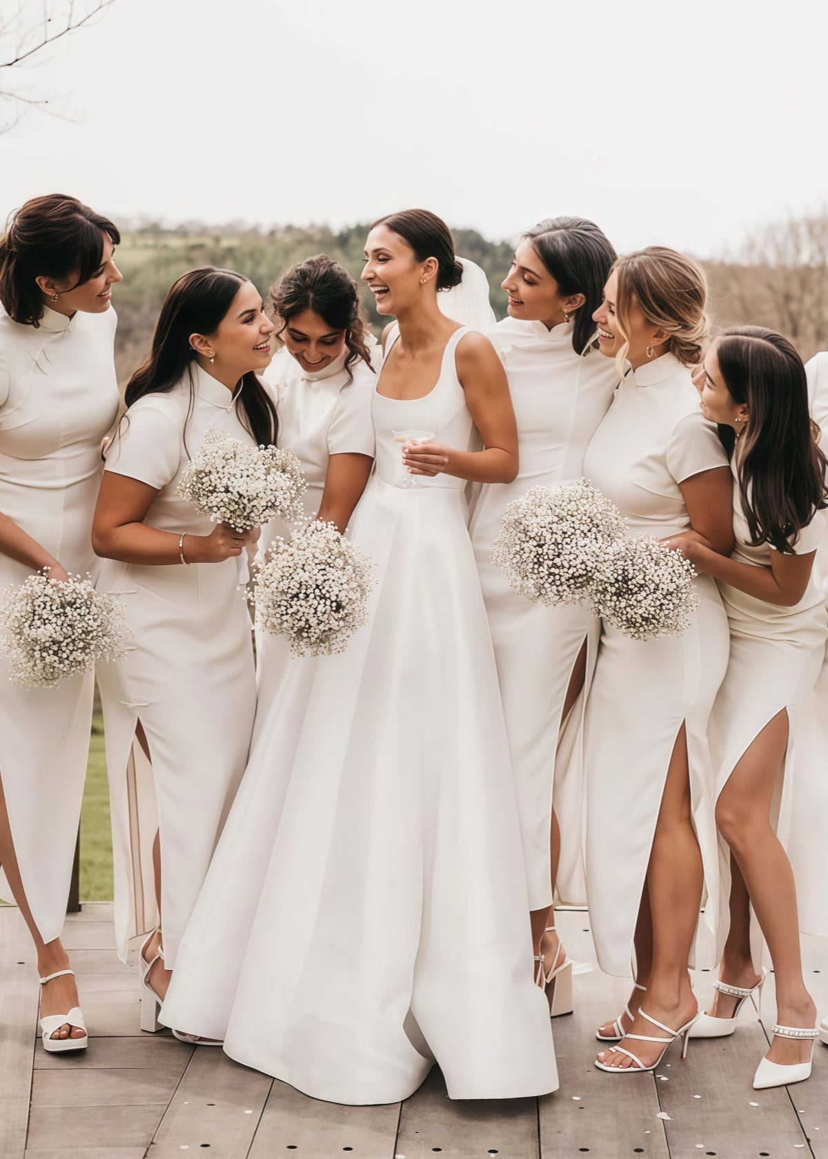 Eartha | Modern Backless Square Neck White Satin Long Wedding Dress with A - Line - Price #price_variant_lowest# - White - PromDressClub