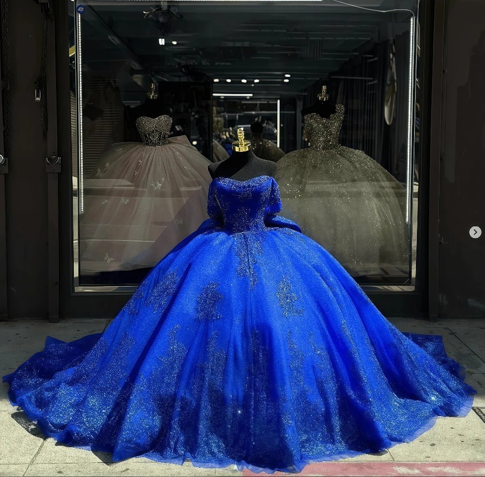 Eden | Gorgeous Royal Blue Off the Shoulder Quinceanera Dresses with Big Bow for Memorable Celebrations - Royal Blue - PromDressClub