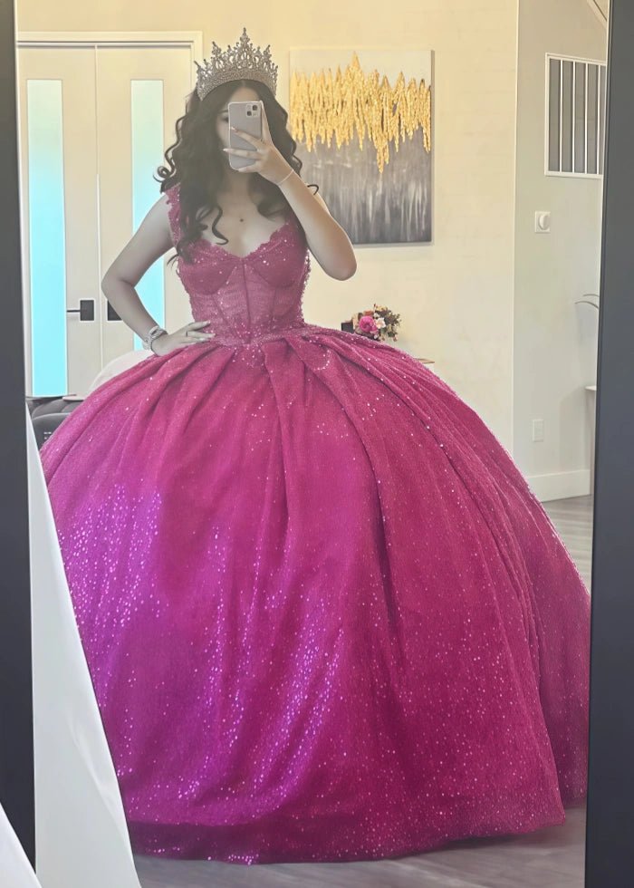 Edith | Gorgeous Glitter Fuchsia Sequin Quinceanera Dresses Near Me for Memorable Celebrations - Fuchsia - PromDressClub