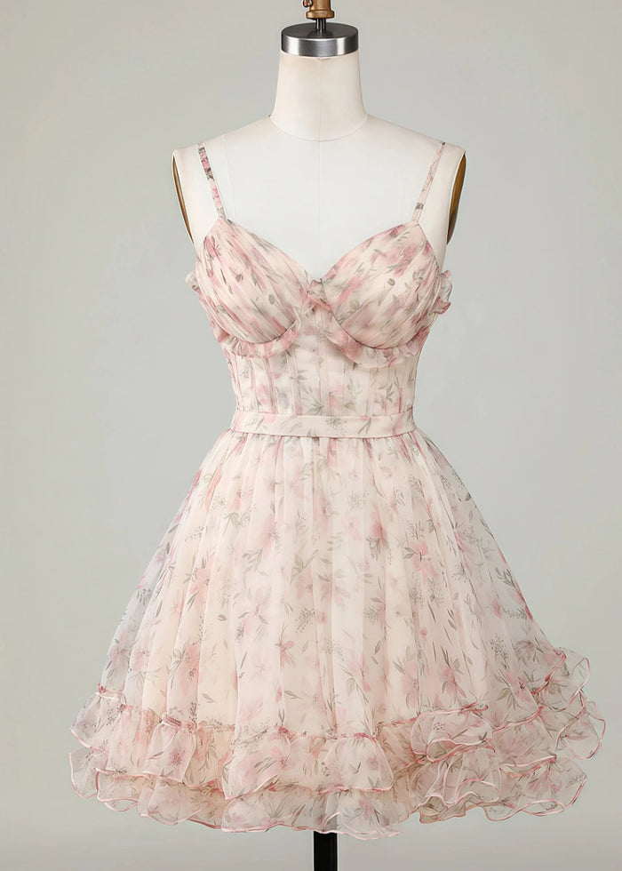 Eglantine | Discover Your Dream Floral Homecoming Dress: Effortless Elegance & Unmatched Comfort - Champagne Floral - PromDressClub