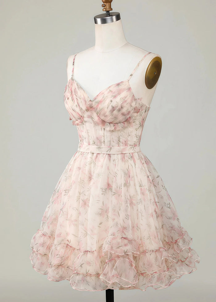 Eglantine | Discover Your Dream Floral Homecoming Dress: Effortless Elegance & Unmatched Comfort - Champagne Floral - PromDressClub