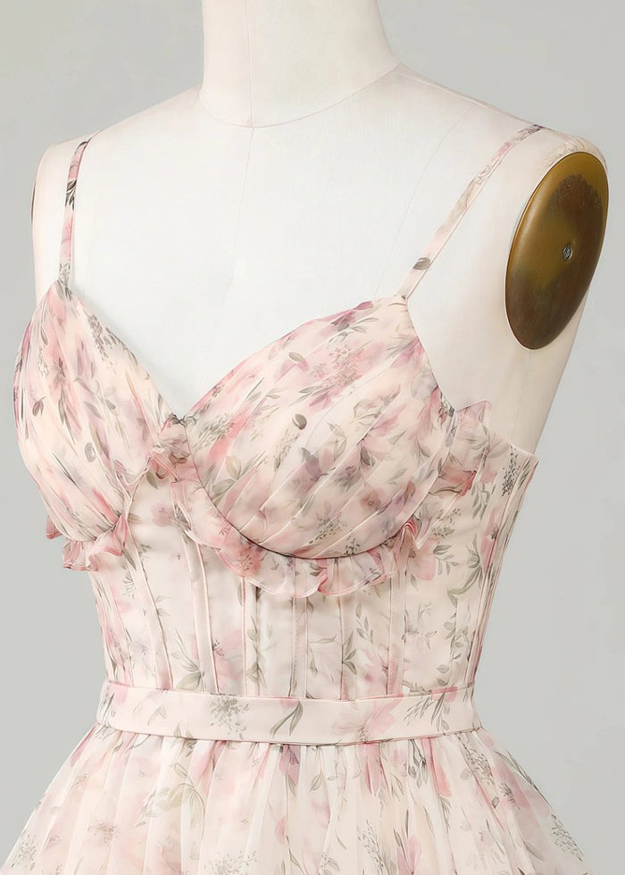 Eglantine | Discover Your Dream Floral Homecoming Dress: Effortless Elegance & Unmatched Comfort - Champagne Floral - PromDressClub