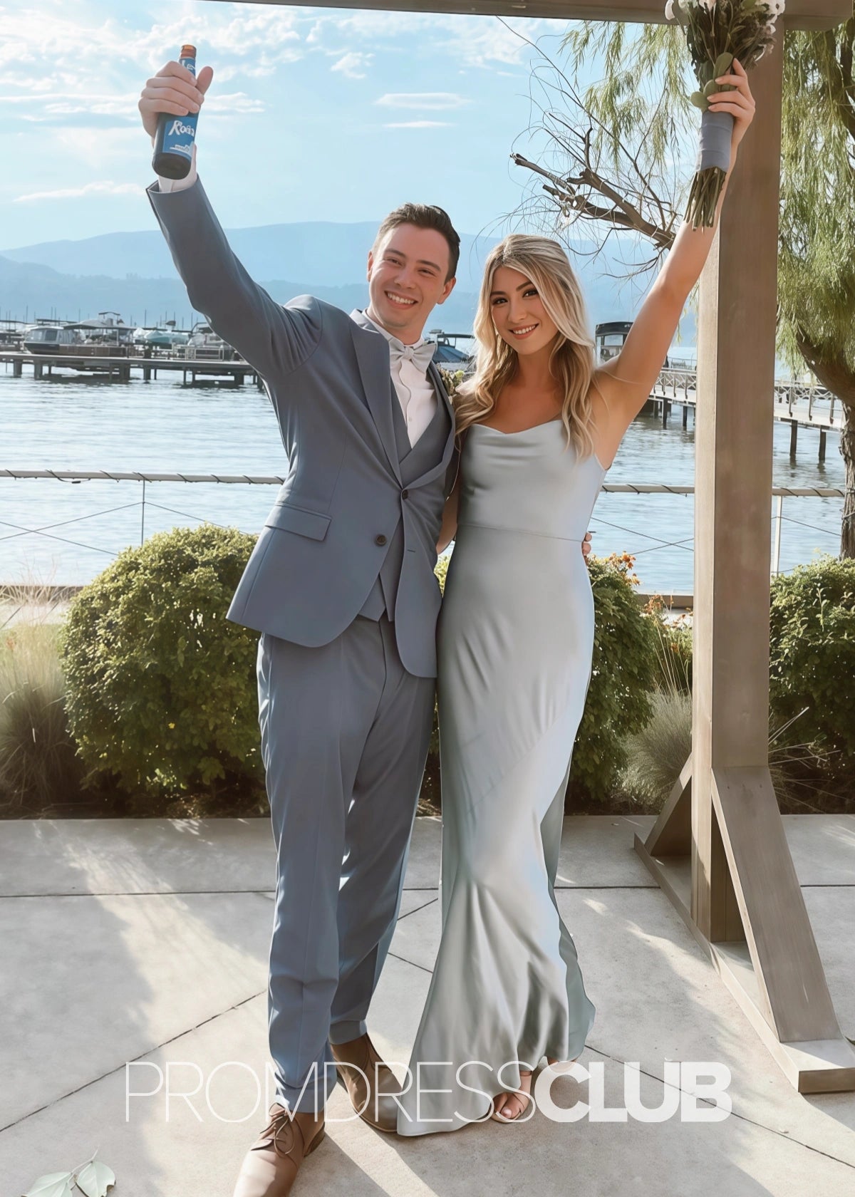 Eleanore |Long Light Blue Bridesmaid Dresses Mermaid Spaghetti Straps Satin - Light Blue - PromDressClub