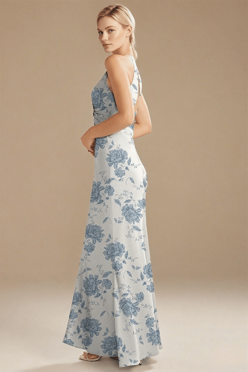 Elegant Blue Floral Bridesmaid Dresses for Any Wedding Scene—Timeless Style & Comfort - Blue Floral - PromDressClub