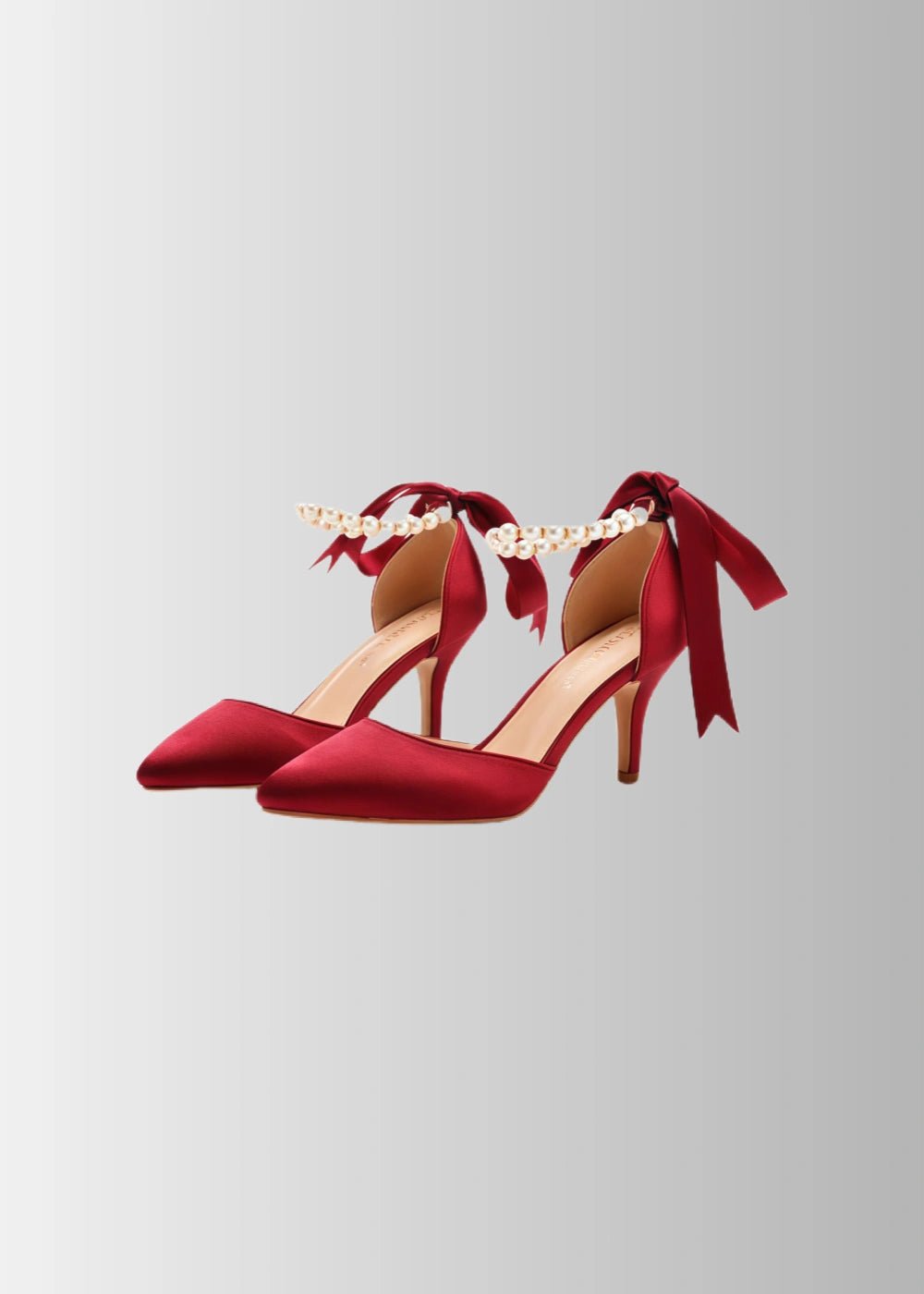 Elegant Satin Heels - Dark Green and White Pointed Toe Pearl Strap Heels for Every Occasion - Burgundy - PromDressClub