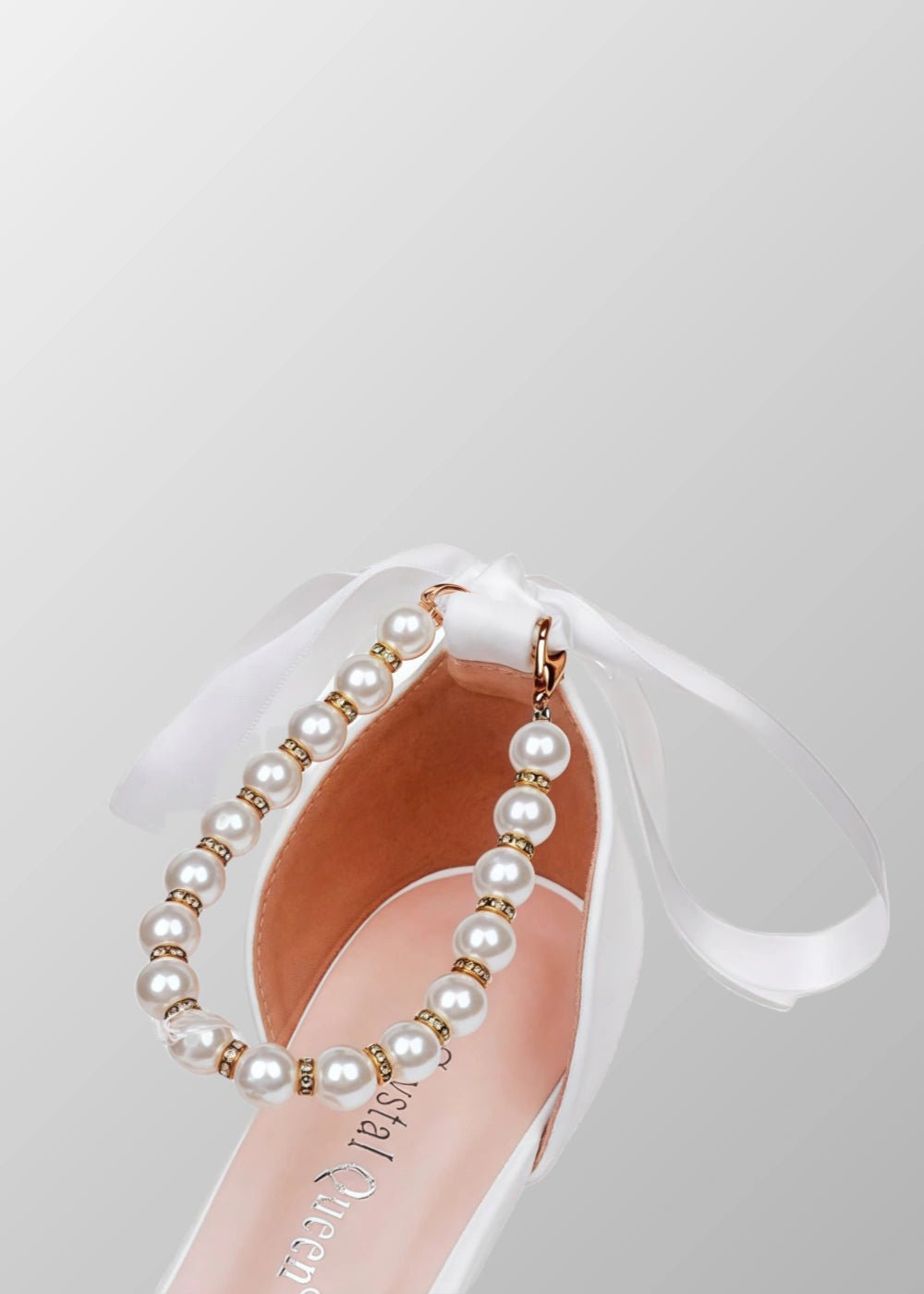 Elegant Satin Heels - Dark Green and White Pointed Toe Pearl Strap Heels for Every Occasion - White - PromDressClub