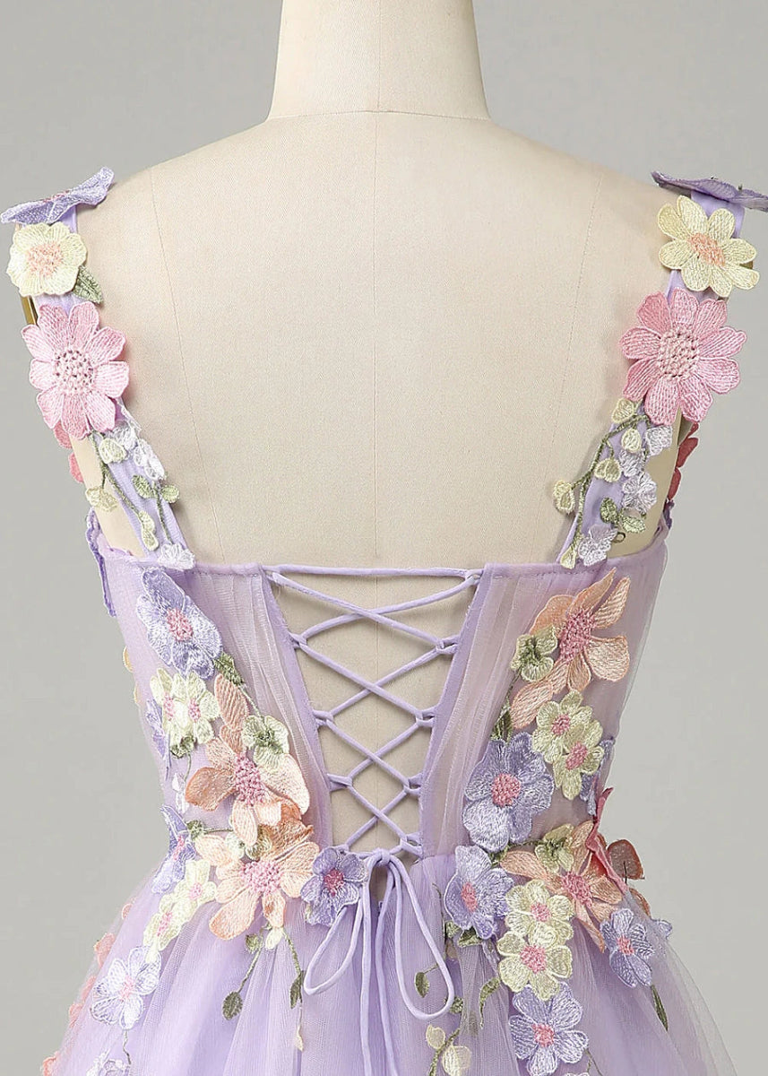 Elestren | Discover Your Dream Purple Homecoming Dress for a Magical Night - Lavender Floral - PromDressClub