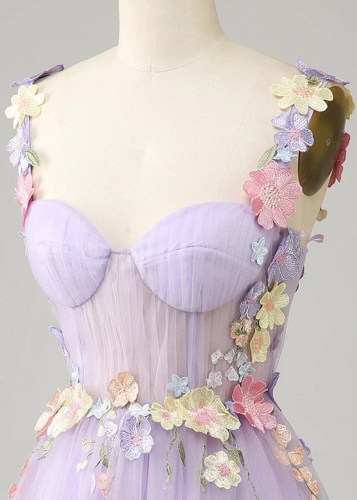 Elestren | Discover Your Dream Purple Homecoming Dress for a Magical Night - Lavender Floral - PromDressClub