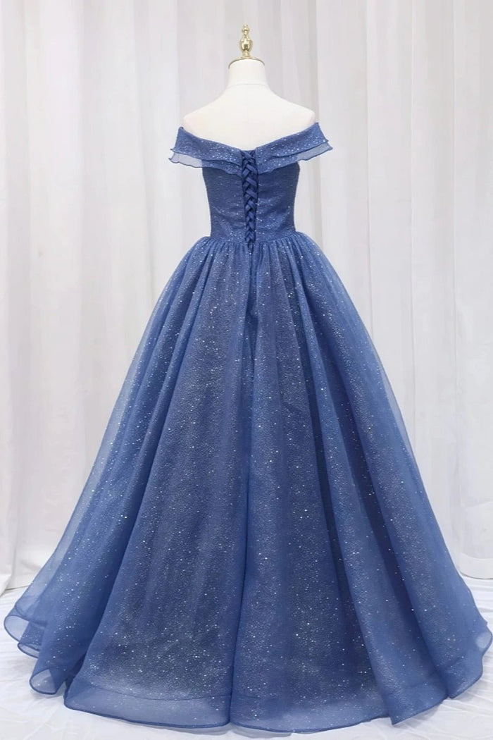 Eliana | Exquisite Off the Shoulder Glitter Navy Blue Quinceanera Dresses for Unforgettable Moments - Navy Blue - PromDressClub