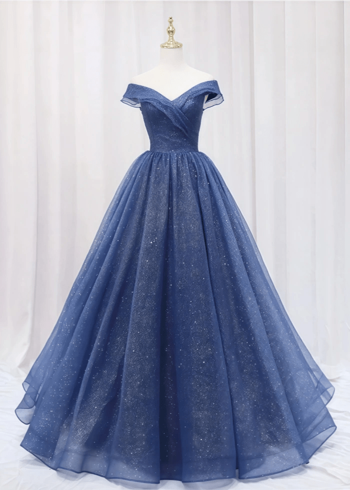 Eliana | Exquisite Off the Shoulder Glitter Navy Blue Quinceanera Dresses for Unforgettable Moments - Navy Blue - PromDressClub