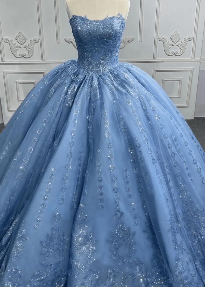 Elizabeth | Exquisite Glitter Blue Strapless Quinceanera Dresses - Perfect for Memorable Celebrations - Blue - PromDressClub