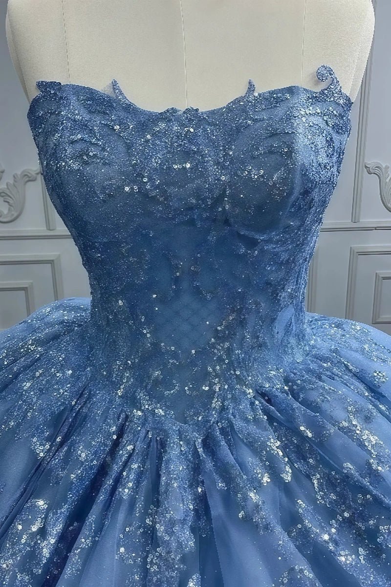 Elizabeth | Exquisite Glitter Blue Strapless Quinceanera Dresses - Perfect for Memorable Celebrations - Blue - PromDressClub