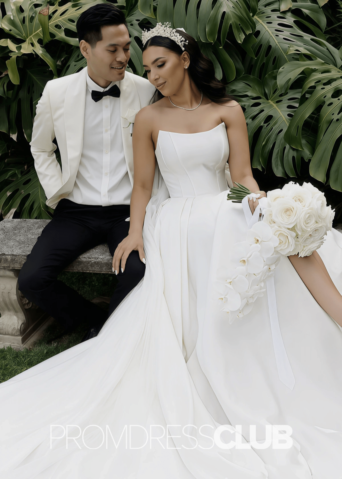 Elizabeth |White Simple Wedding Dresses Satin Strapless for Beach - White - PromDressClub