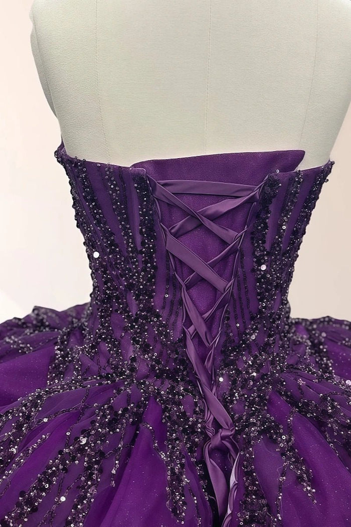 Elle | Gorgeous Dark Purple Beaded Quinceanera Dresses - Stunning and Elegant Prom Attire - Dark Purple - PromDressClub