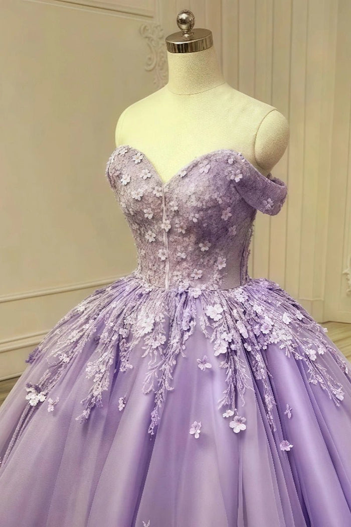 Ellen | Exquisite Lavender & Light Blue Flower Quinceanera Dresses Off the Shoulder - Lavender - PromDressClub