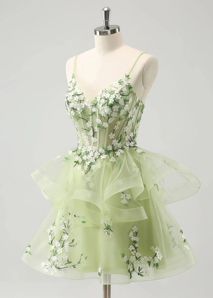 Elowen | Transform Your Homecoming Night! Find the Perfect Green Dress with Floral Magic - Light Green Floral - PromDressClub