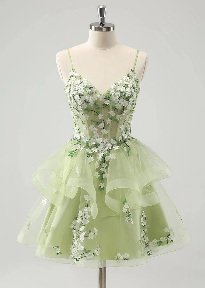 Elowen | Transform Your Homecoming Night! Find the Perfect Green Dress with Floral Magic - Light Green Floral - PromDressClub