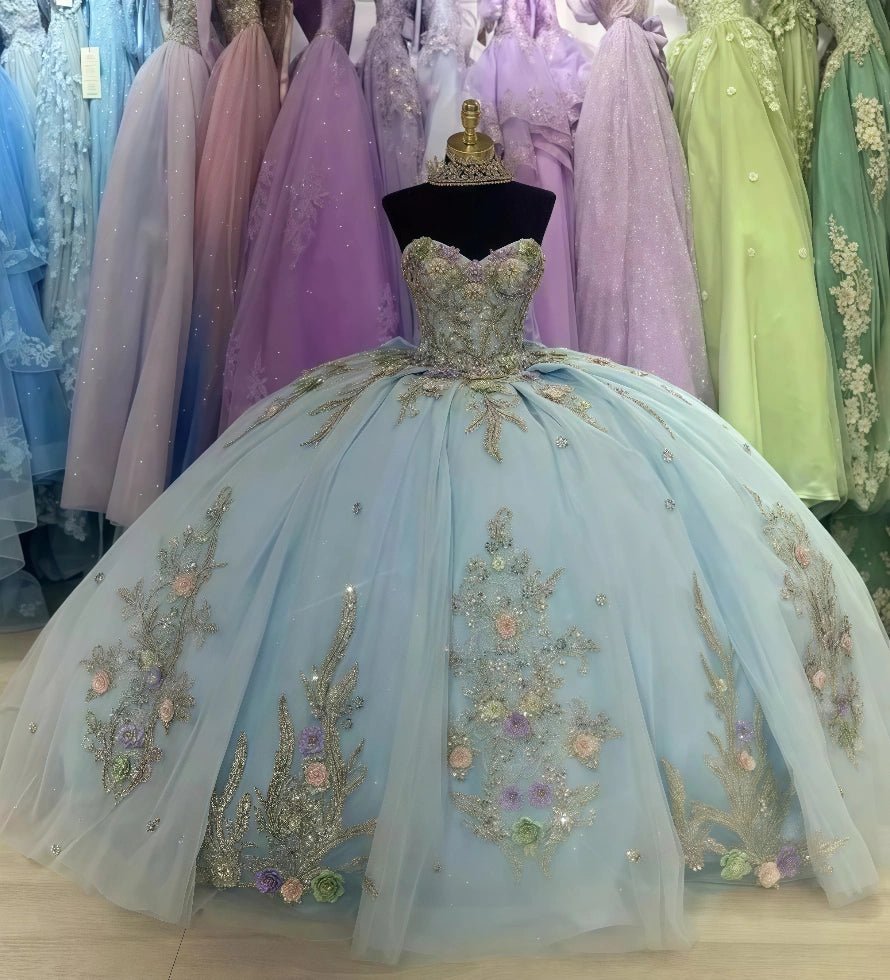 Emily | Stunning Unique Light Blue Beaded Quinceanera Dresses with Bow for Unforgettable Events - Light Blue - PromDressClub