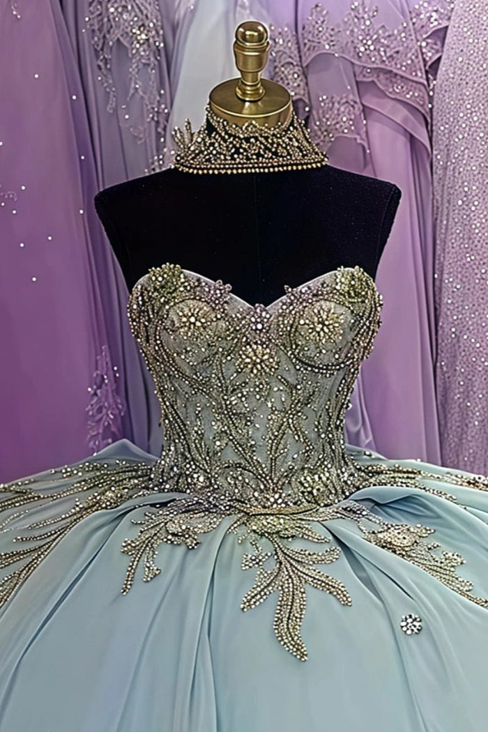 Emily | Stunning Unique Light Blue Beaded Quinceanera Dresses with Bow for Unforgettable Events - Light Blue - PromDressClub