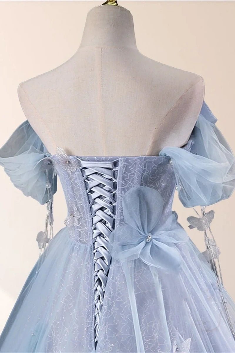 Erica | Elegant Dusty Blue Butterfly Off the Shoulder Quinceanera Dresses - Dusty Blue - PromDressClub
