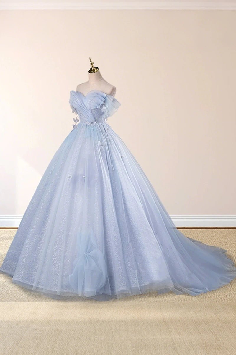 Erica | Elegant Dusty Blue Butterfly Off the Shoulder Quinceanera Dresses - Dusty Blue - PromDressClub