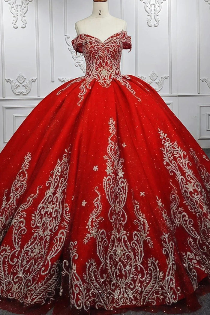 Ethel | Gorgeous Glitter Red Beaded Quinceanera Dresses for Memorable Events - Red - PromDressClub