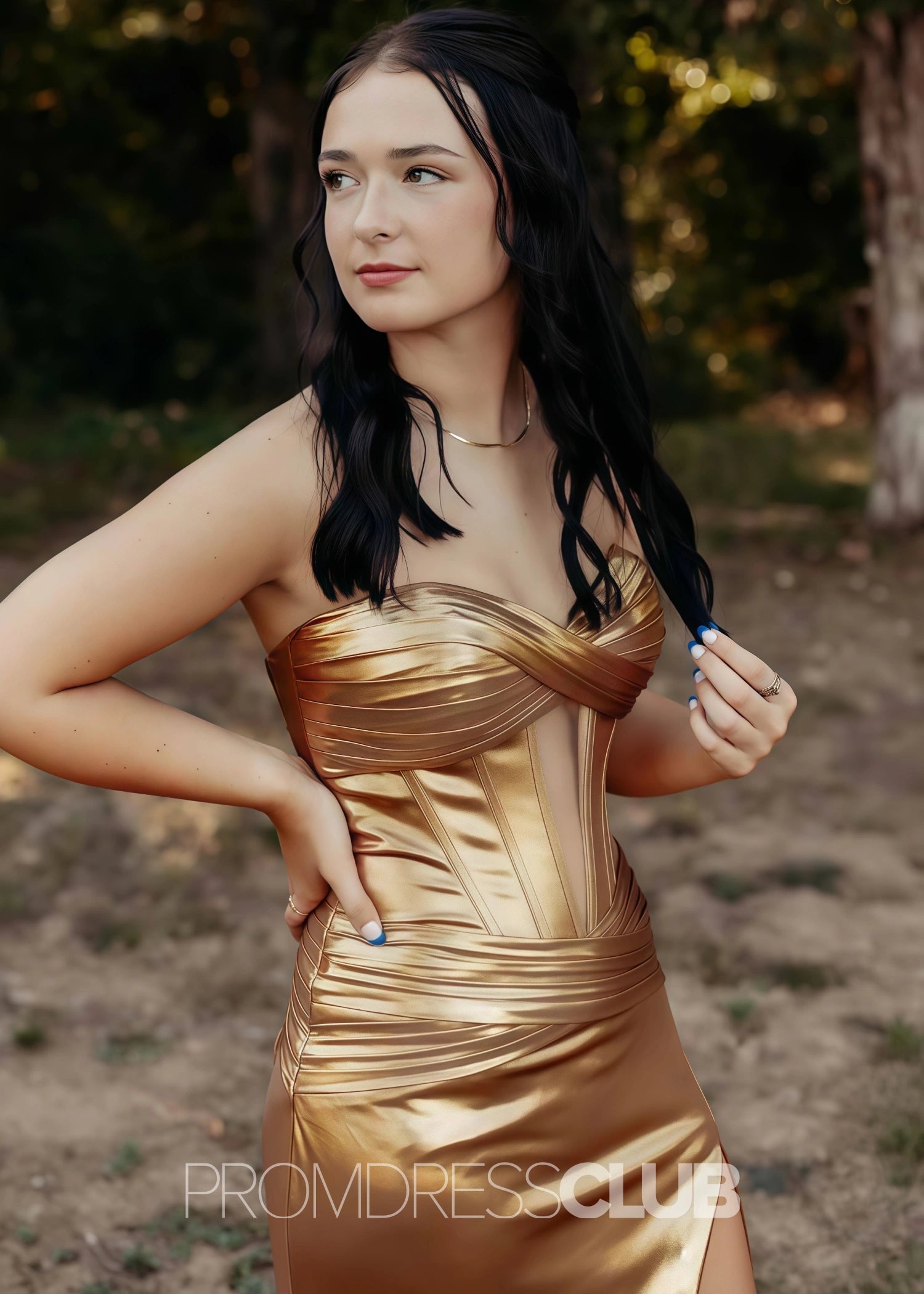 Ethel |Green Long Prom Dress Metallic With Mermaid Sweetheart Slit - Gold - PromDressClub