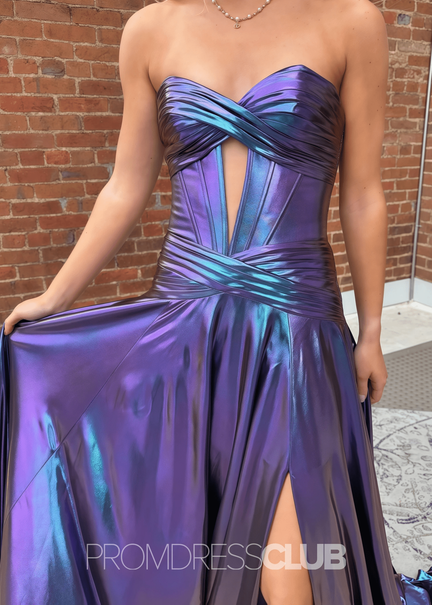 Ethel |Green Long Prom Dress Metallic With Mermaid Sweetheart Slit - Purple - PromDressClub