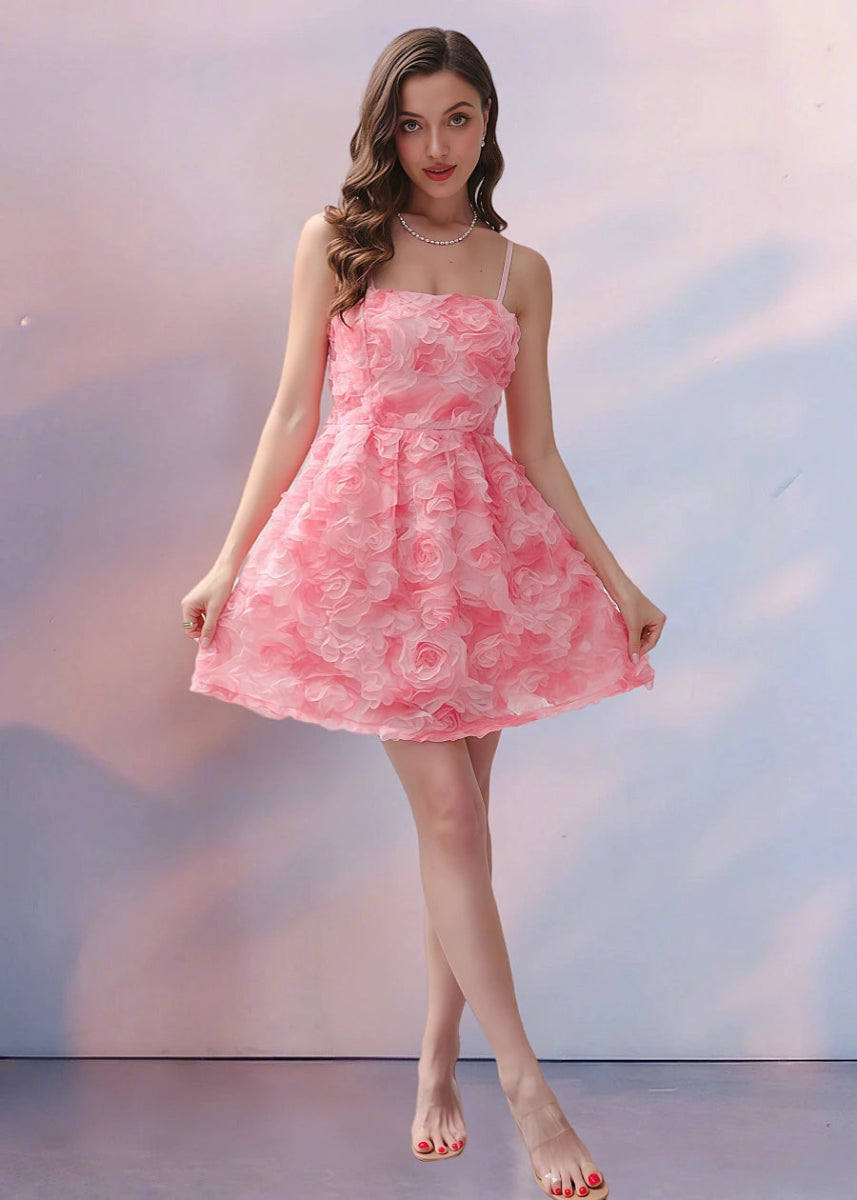 Eudokia | Stunning Pink Homecoming Dress: Floral Romance & Adjustable Elegance for Prom - Light Pink Floral - PromDressClub