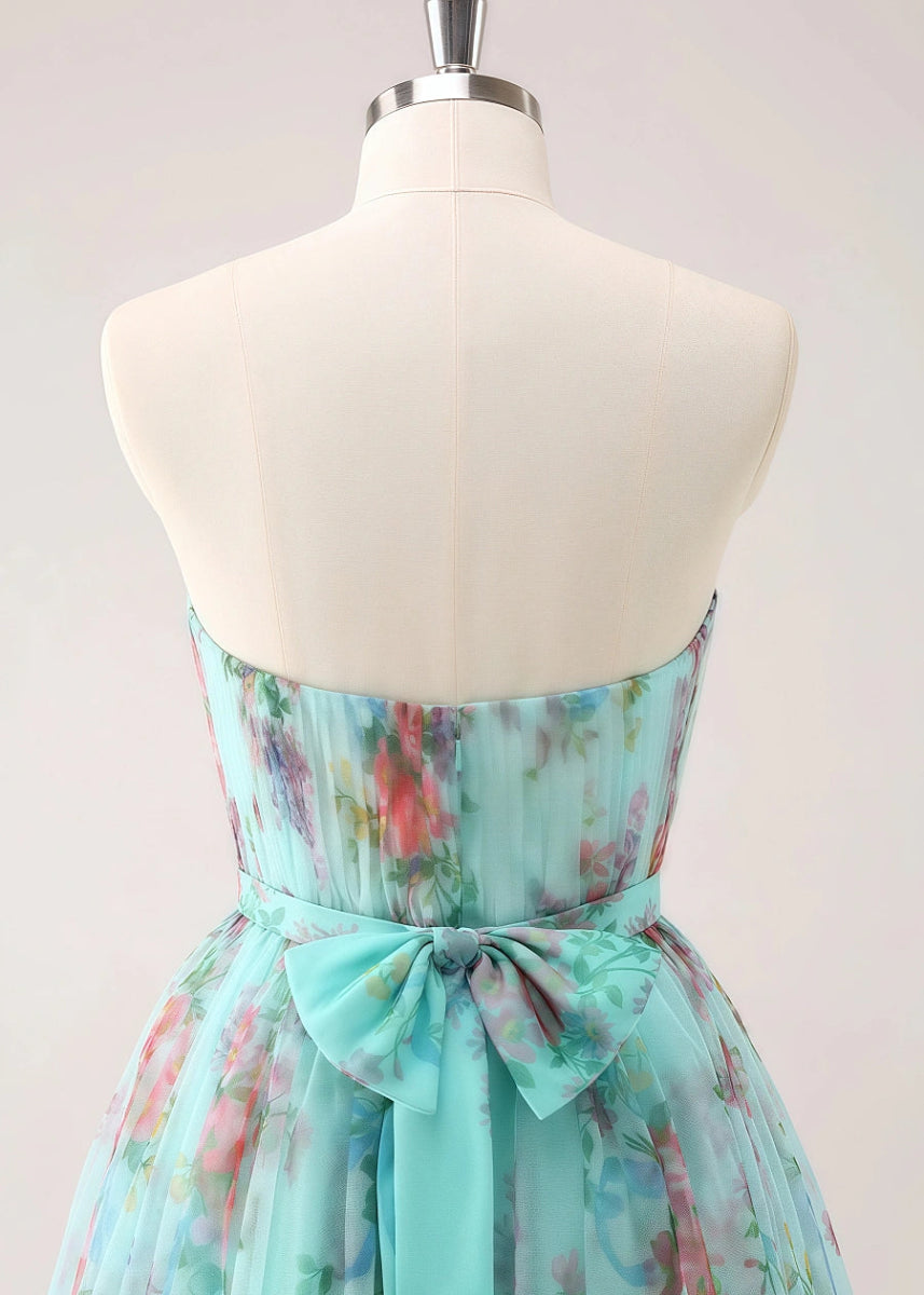 Eurielle | Shine in Spring: Strapless Floral Green Homecoming Dress Elegance - Light Green Floral - PromDressClub