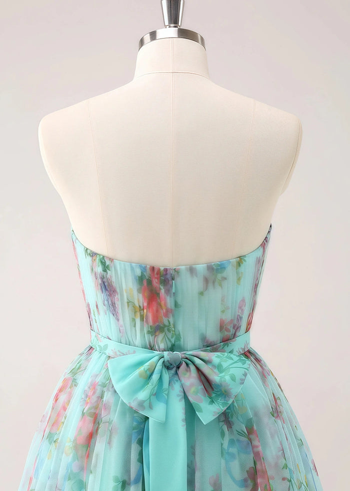 Eurielle | Shine in Spring: Strapless Floral Green Homecoming Dress Elegance - Light Green Floral - PromDressClub