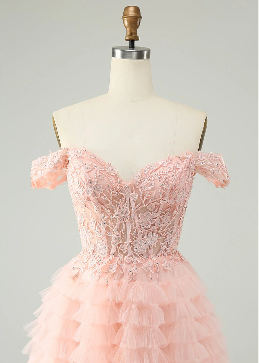 Euthymia | Stand Out with Pink Homecoming Dress: Elegant Lace for Prom Night - Light Pink - PromDressClub