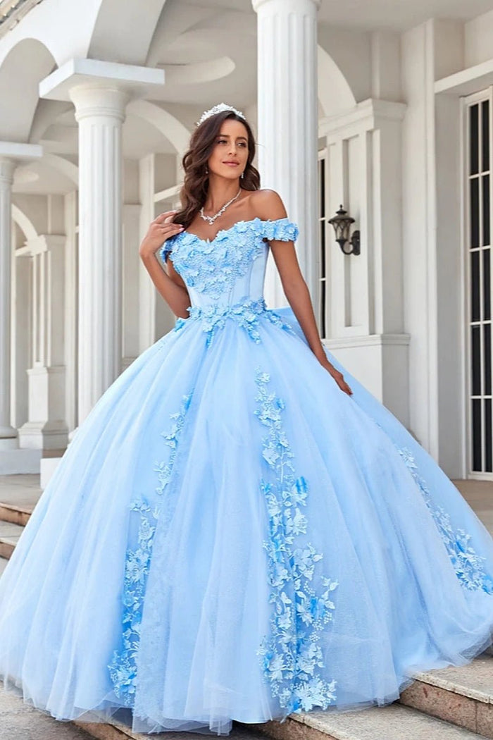Eva | Stunning Light Blue Quinceanera Flower Dresses for Unforgettable Events - Light Blue - PromDressClub